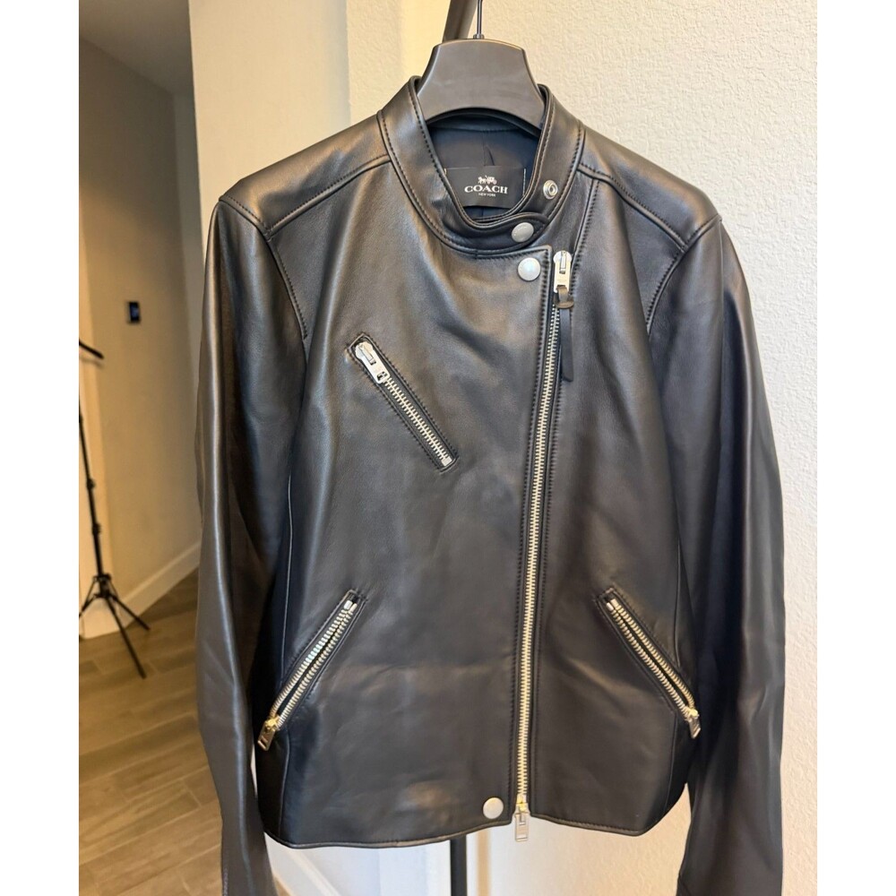 Coach Uptown Racer Leather Motorcycle Jacket Black w/ Garment Bag M MSRP: $898
